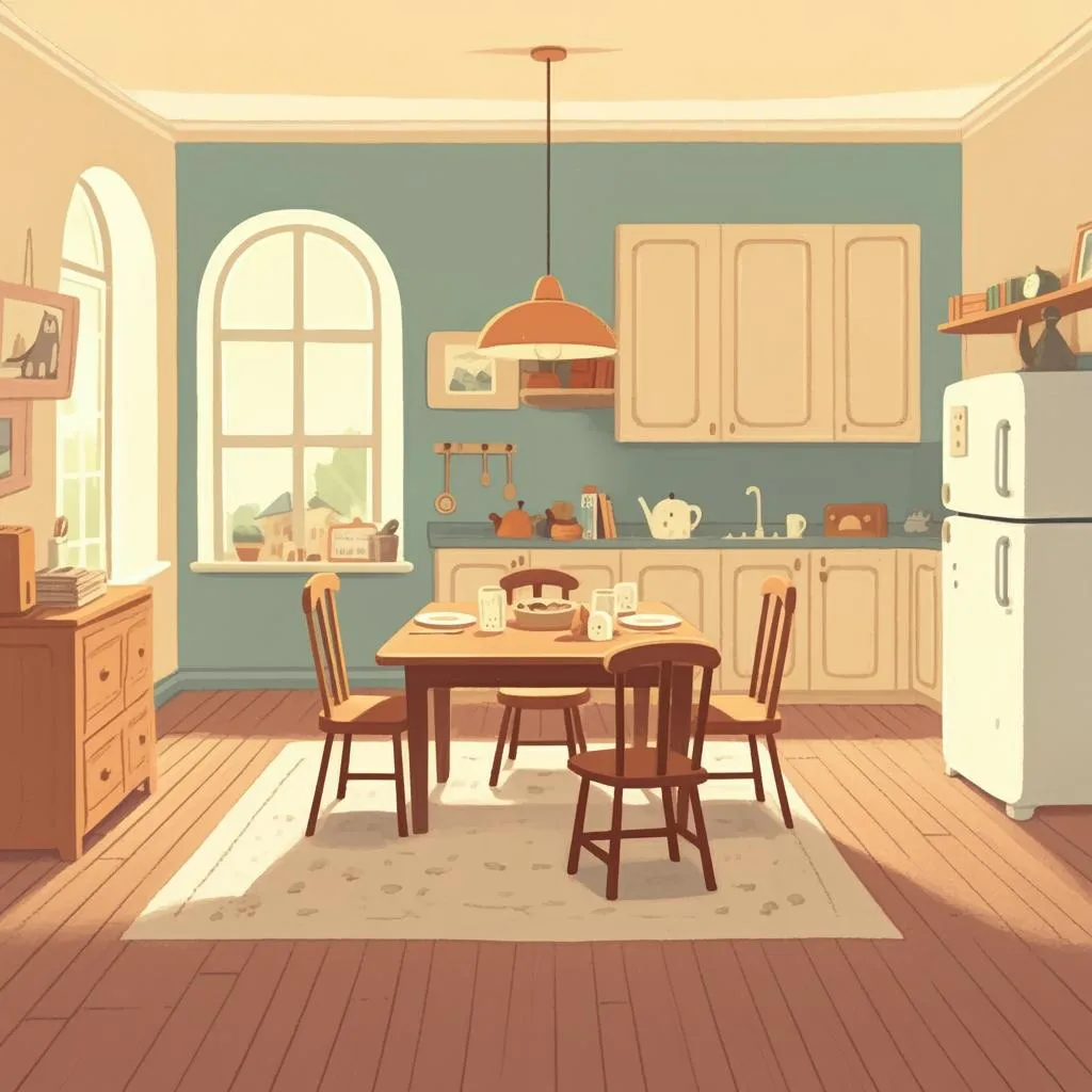Illustration of a dining room
