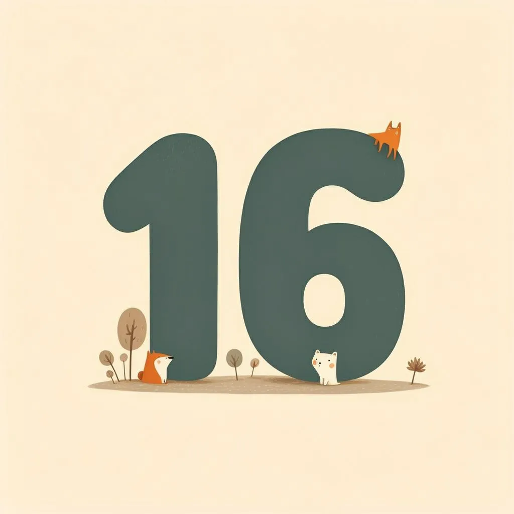 Illustration of number sixteen