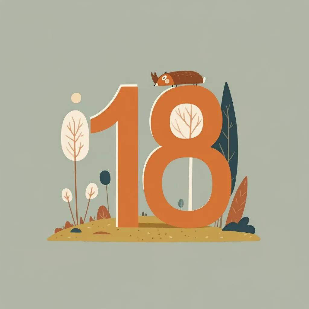 Illustration of number eighteen